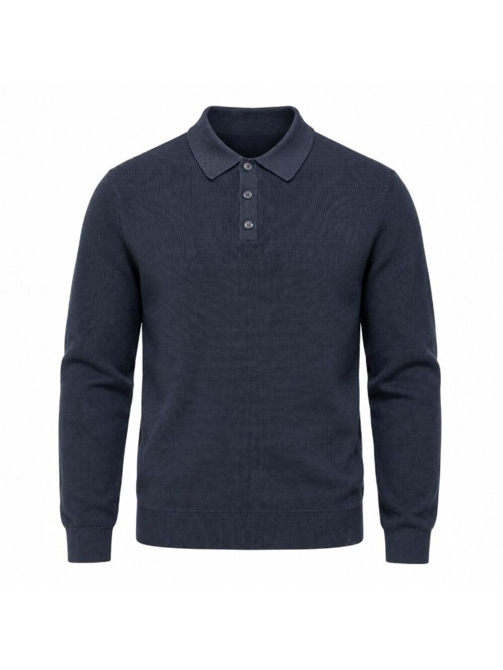 Zara Men’s M Dark Navy Knit Long Sleeve Polo Sweater Cotton Collared